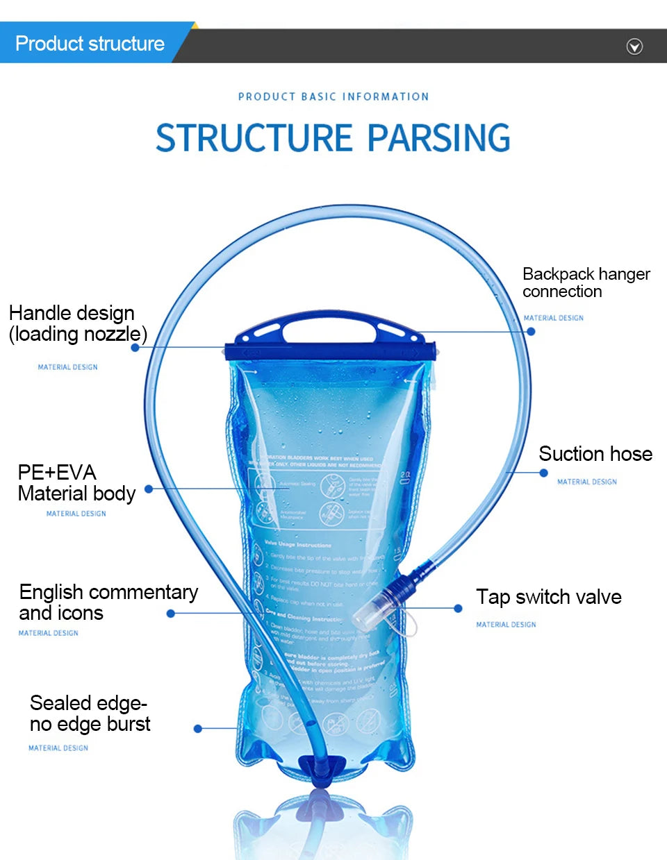 Water Reservoir Water Bladder Hydration Pack Storage Bag 1.5L 2L 3L Running Hydration Vest Backpack for Camping Hiking Climbing