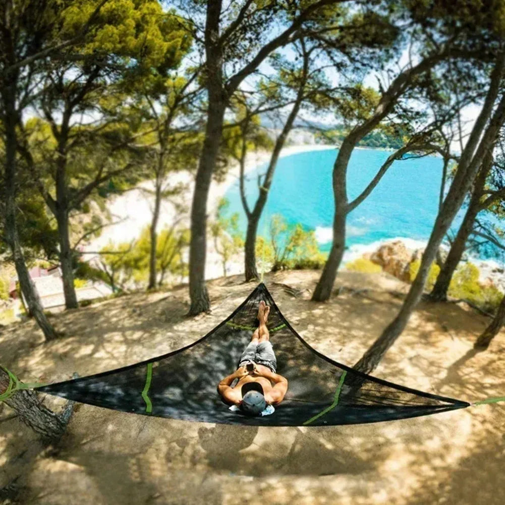 3-4 Person Anti-Rollover Hammock Swing Outdoor Camping Portable Triangle Hammock High Strength Canvas Hanging Bed for Hiking
