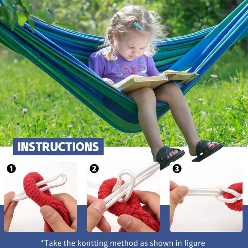 Outdoor canvas hammock - Portable outdoor/indoor rope double-person hammock - Suitable for camping, beach, travel, backyard use