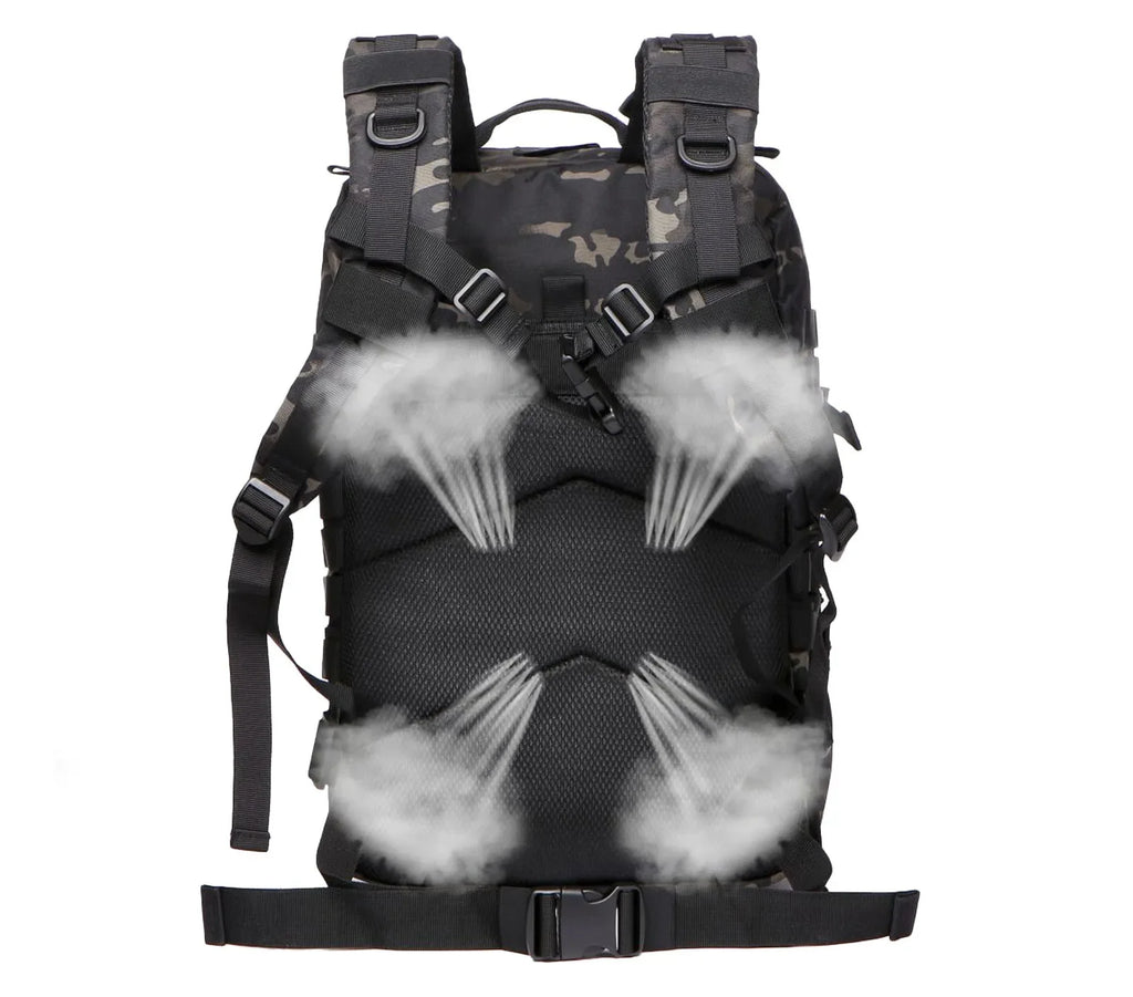 Outdoor tactical backpack, waterproof, lightweight, large capacity, multi-functional design, suitable for hiking and camping.