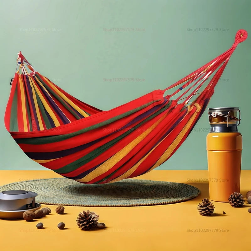 Outdoor canvas hammock - Portable outdoor/indoor rope double-person hammock - Suitable for camping, beach, travel, backyard use