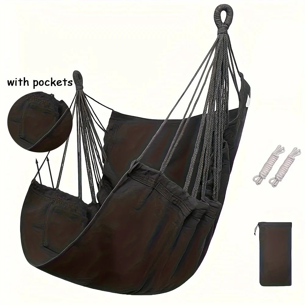 1 PC Comfort Canvas Hammock Chair - Relaxing College Dorm Swing, Sturdy Two Tie Ropes, Suitable for Indoor/Outdoor Use
