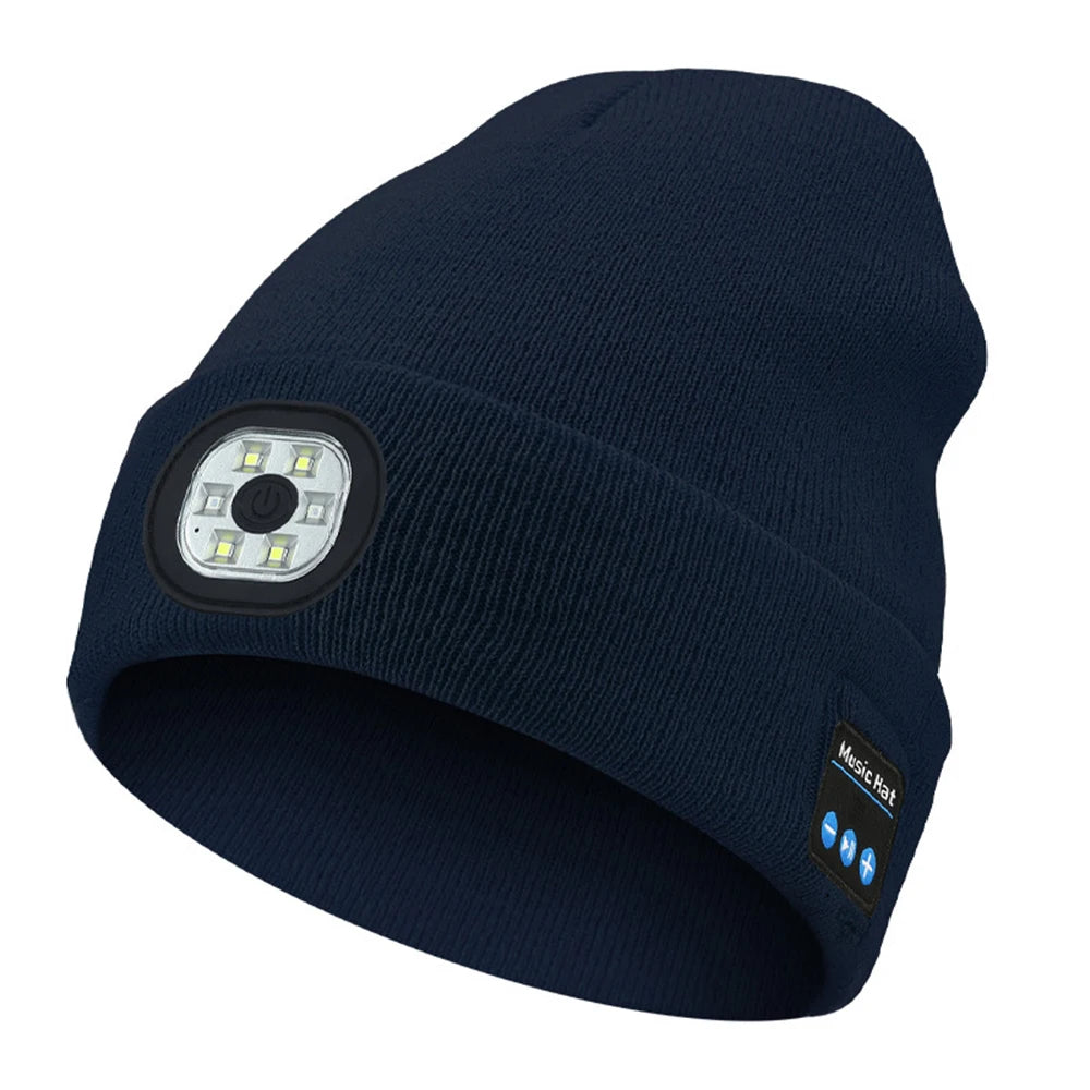 Can be equipped with Wireless Bluetooth music knitted hat new outdoorledlighting rechargeable detachable luminous sleeve cap