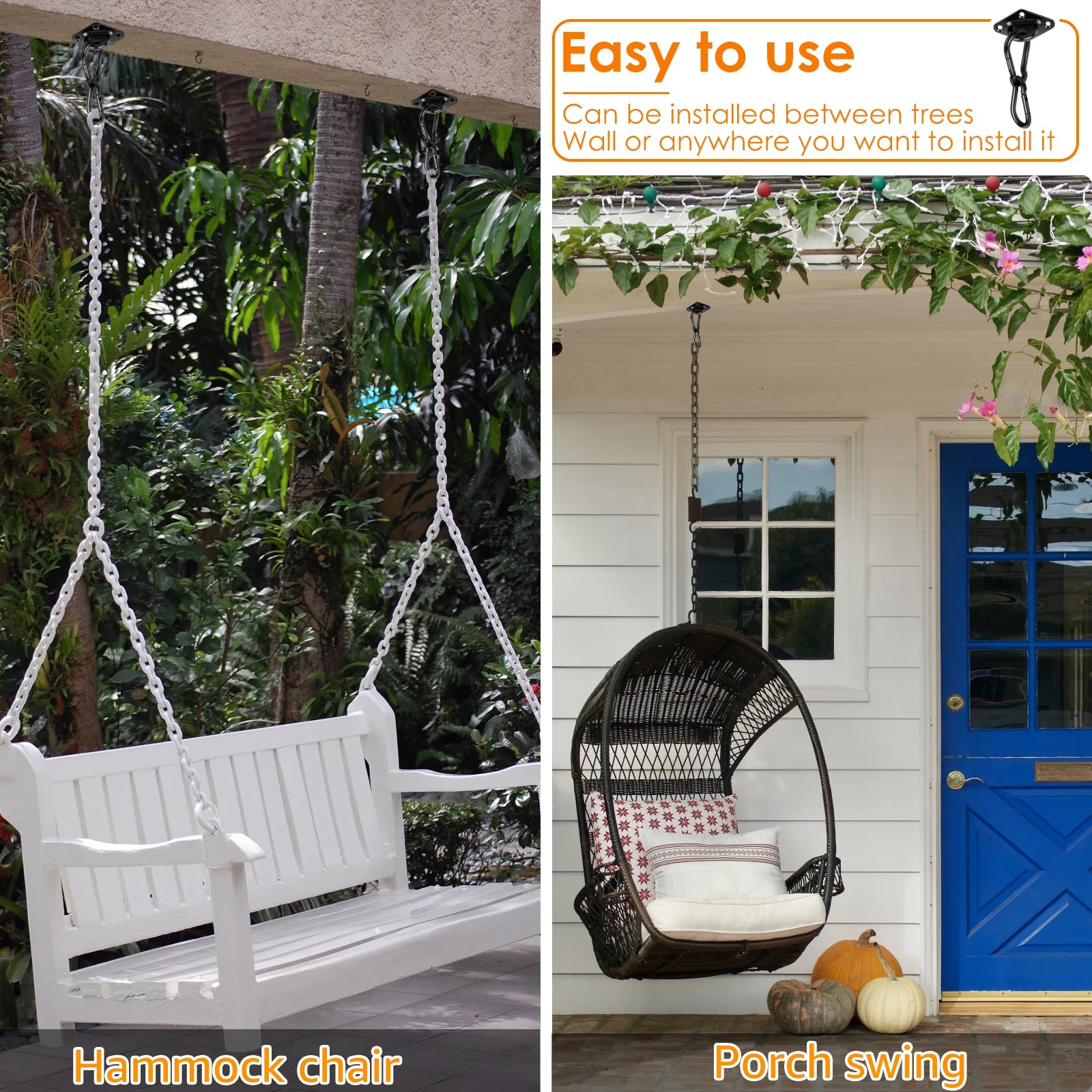 2Pcs Hammock Hooks Hanging Kit M6 M8 304 Stainless Steel Ceiling Hanging Kit Sun Shade Sail Hardware Set for Garden Patio