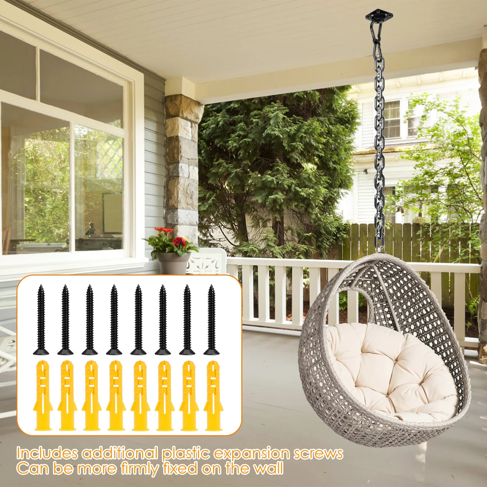 2Pcs Hammock Hooks Hanging Kit M6 M8 304 Stainless Steel Ceiling Hanging Kit Sun Shade Sail Hardware Set for Garden Patio