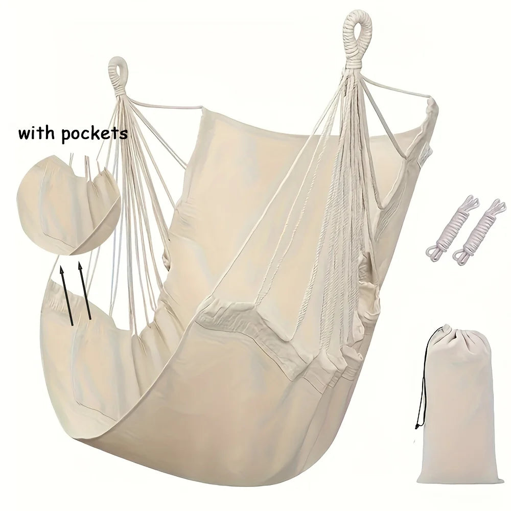 1 PC Comfort Canvas Hammock Chair - Relaxing College Dorm Swing, Sturdy Two Tie Ropes, Suitable for Indoor/Outdoor Use