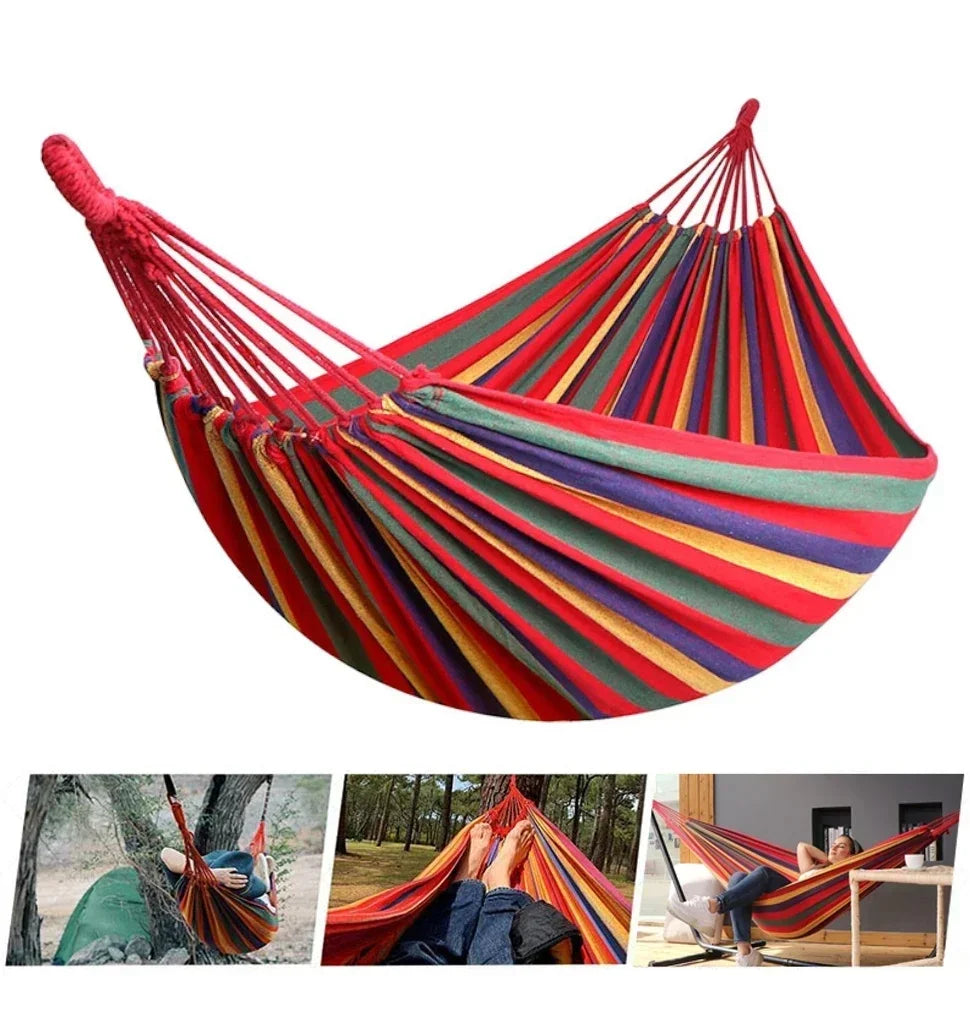 Outdoor canvas hammock - Portable outdoor/indoor rope double-person hammock - Suitable for camping, beach, travel, backyard use