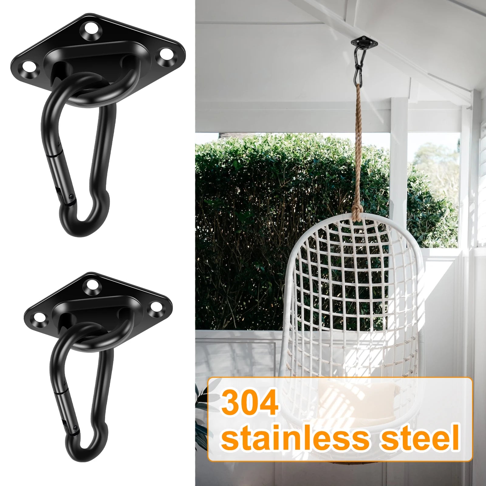 2Pcs Hammock Hooks Hanging Kit M6 M8 304 Stainless Steel Ceiling Hanging Kit Sun Shade Sail Hardware Set for Garden Patio