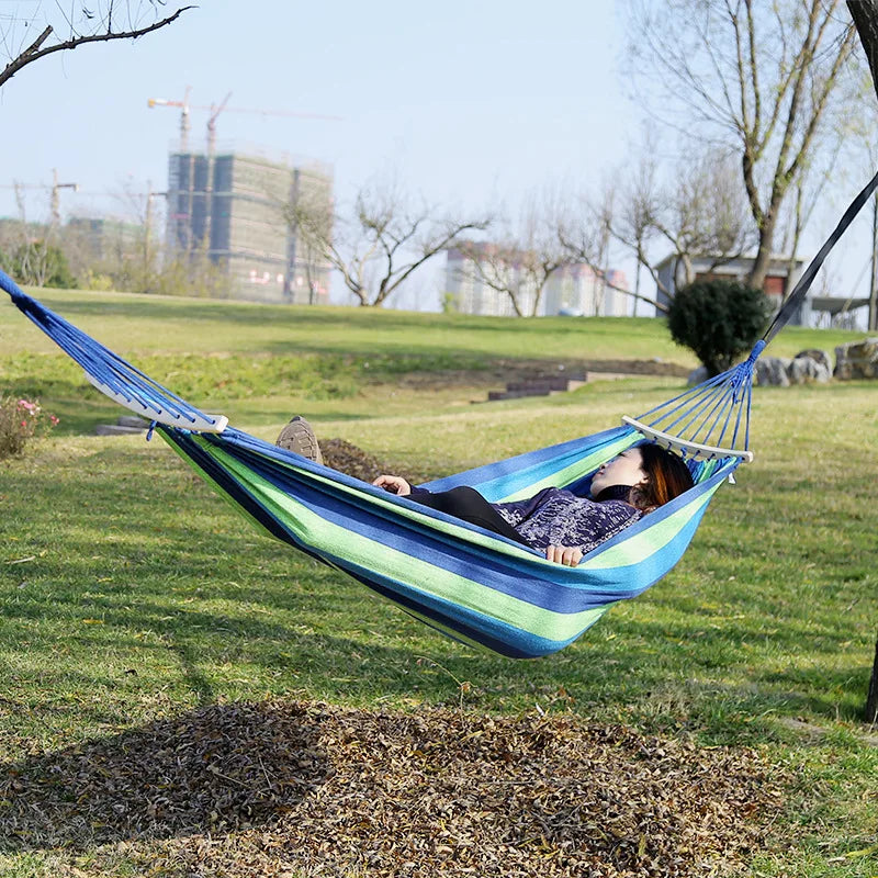 New Creative Canvas Single Hammock Outdoor Courtyard Sleeping Hammock Camping Indoor Children's Swing Thick Striped Hammock