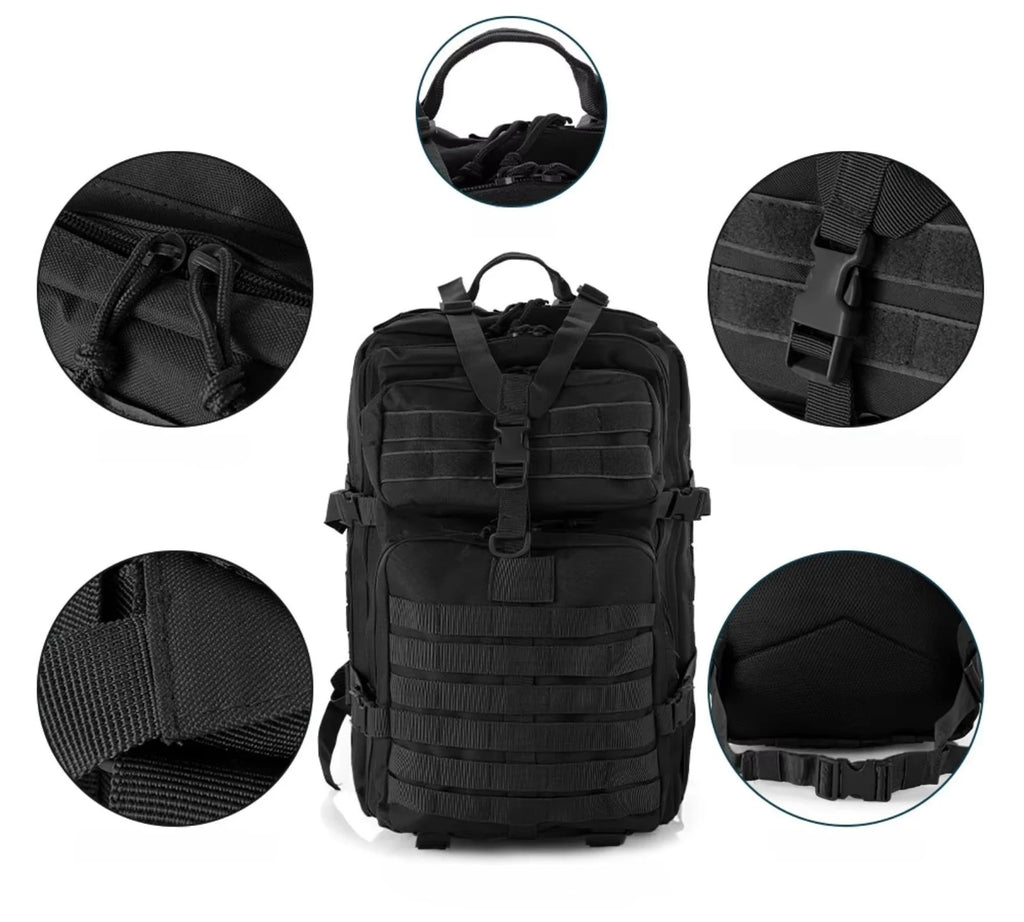 Outdoor tactical backpack, waterproof, lightweight, large capacity, multi-functional design, suitable for hiking and camping.