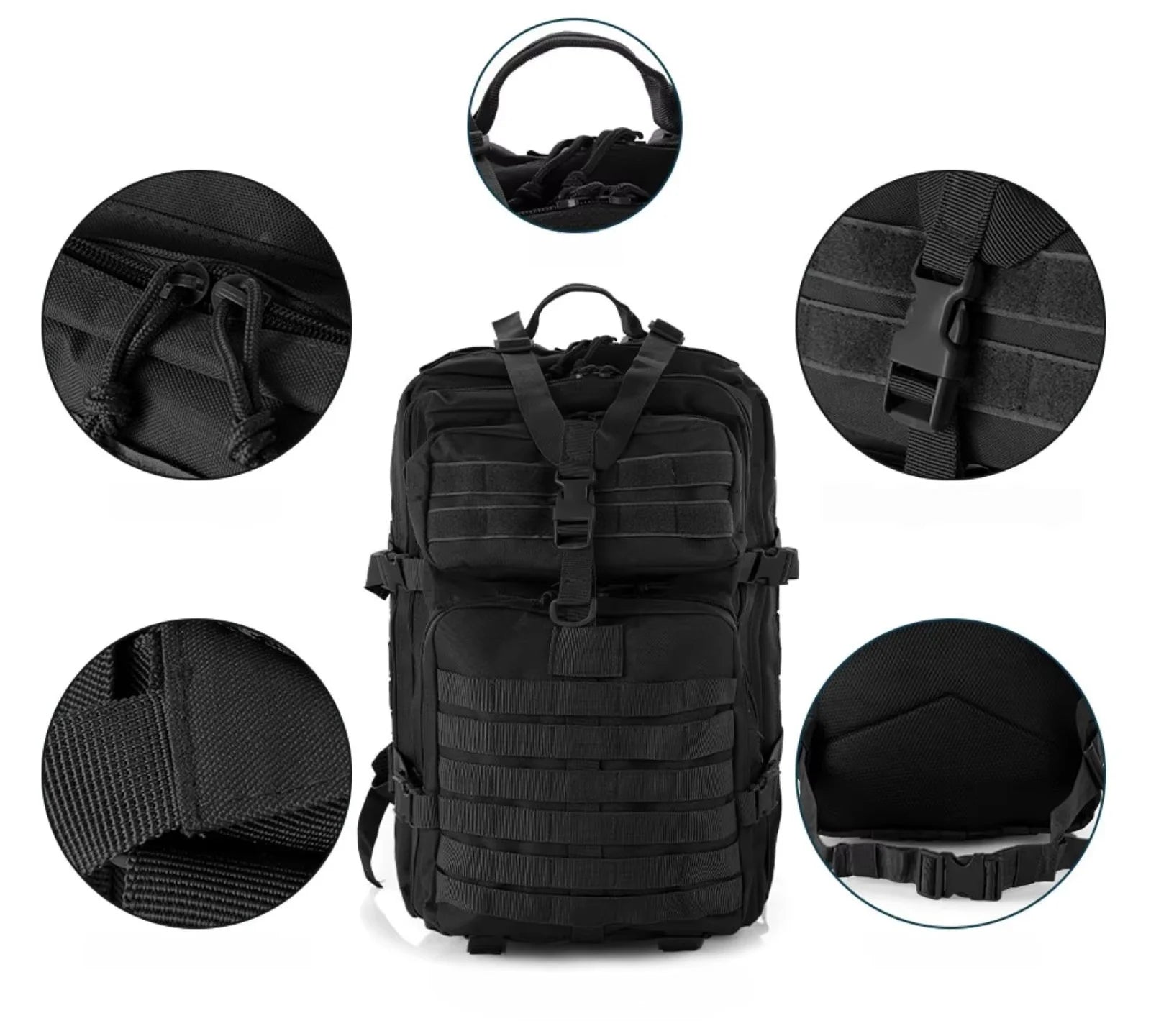 Outdoor tactical backpack, waterproof, lightweight, large capacity, multi-functional design, suitable for hiking and camping.