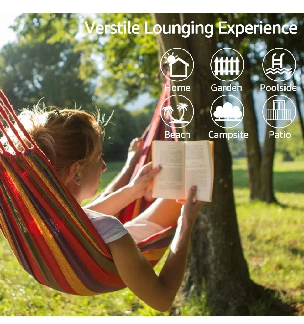 Outdoor canvas hammock - Portable outdoor/indoor rope double-person hammock - Suitable for camping, beach, travel, backyard use