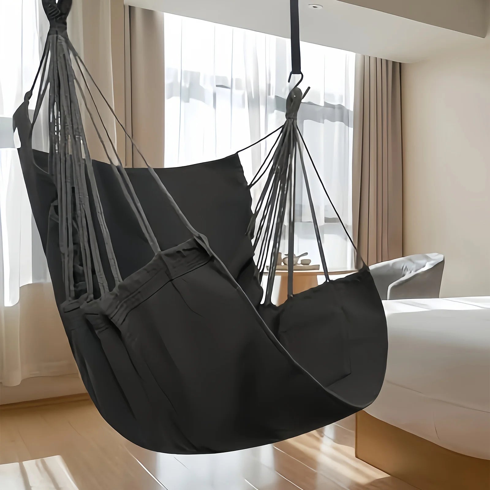 1 PC Comfort Canvas Hammock Chair - Relaxing College Dorm Swing, Sturdy Two Tie Ropes, Suitable for Indoor/Outdoor Use