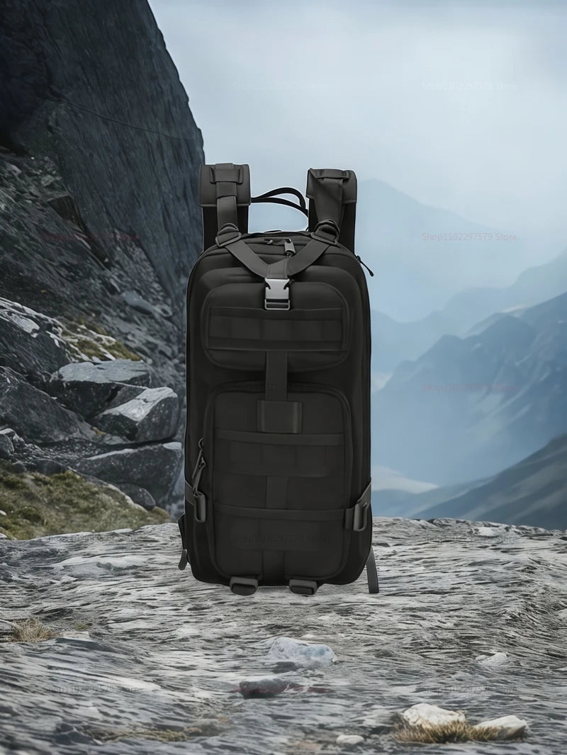 Outdoor tactical backpack, waterproof, lightweight, large capacity, multi-functional design, suitable for hiking and camping.