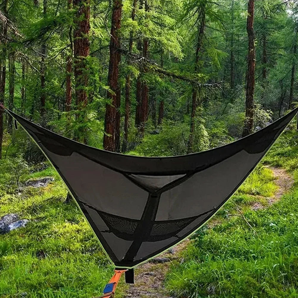3-4 Person Anti-Rollover Hammock Swing Outdoor Camping Portable Triangle Hammock High Strength Canvas Hanging Bed for Hiking
