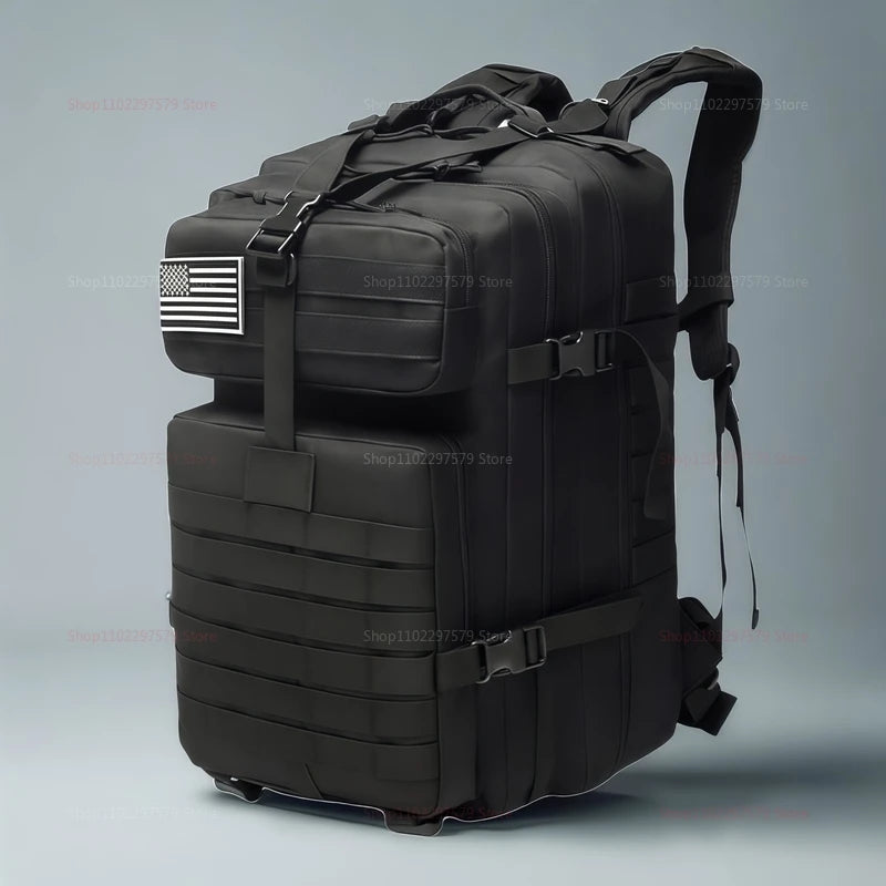 Outdoor tactical backpack, waterproof, lightweight, large capacity, multi-functional design, suitable for hiking and camping.