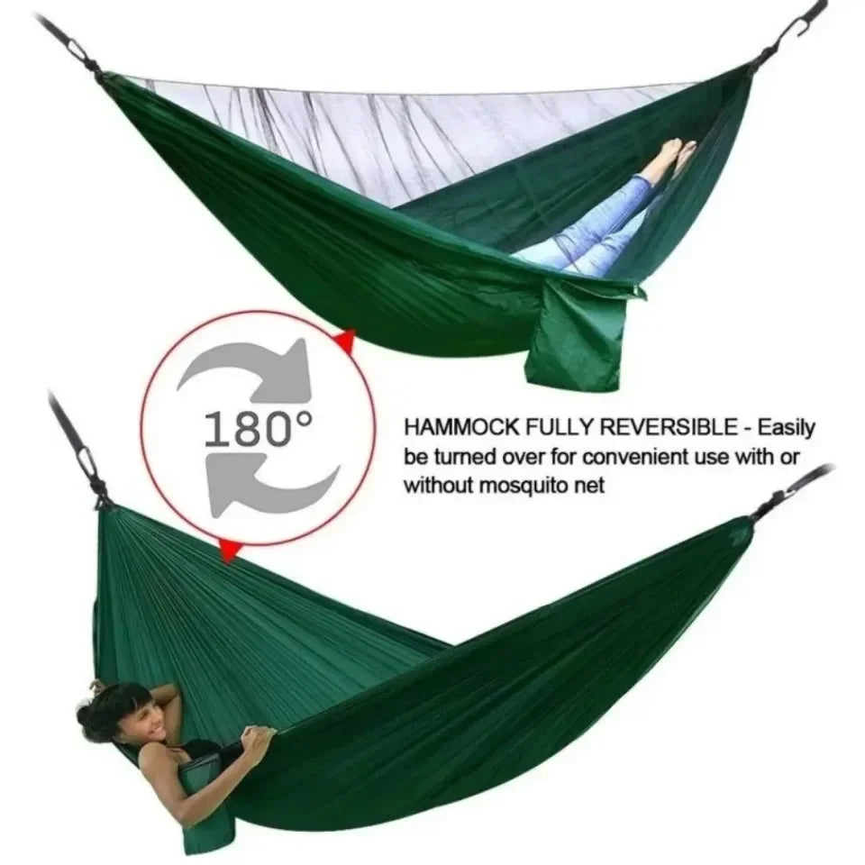 Outdoor Hammock With Net – Lightweight Parachute Fabric For Camping & Travel