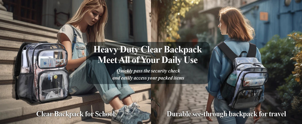 PACKISM Clear Backpack for School - 17 inch Large Heavy Duty Clear Bookbag, See Through PVC Backpacks (for age 12 above)