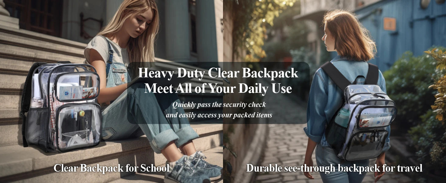 PACKISM Clear Backpack for School - 17 inch Large Heavy Duty Clear Bookbag, See Through PVC Backpacks (for age 12 above)