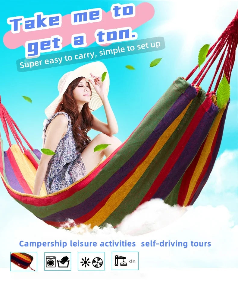 Outdoor canvas hammock - Portable outdoor/indoor rope double-person hammock - Suitable for camping, beach, travel, backyard use