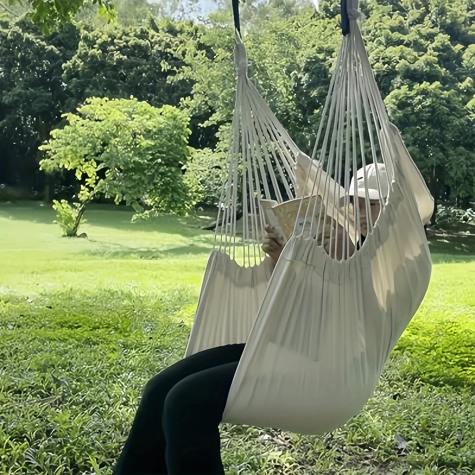 1 PC Comfort Canvas Hammock Chair - Relaxing College Dorm Swing, Sturdy Two Tie Ropes, Suitable for Indoor/Outdoor Use