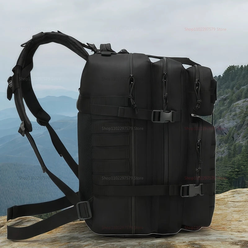 Outdoor tactical backpack, waterproof, lightweight, large capacity, multi-functional design, suitable for hiking and camping.
