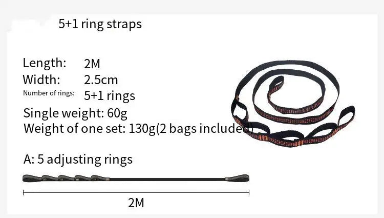 2Pcs Hammock Straps 5 Ring Height Load-bearing Knots Reinforced Polyester Straps For Outdoor Hammocks