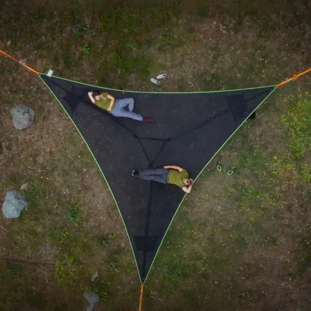 3-4 Person Anti-Rollover Hammock Swing Outdoor Camping Portable Triangle Hammock High Strength Canvas Hanging Bed for Hiking