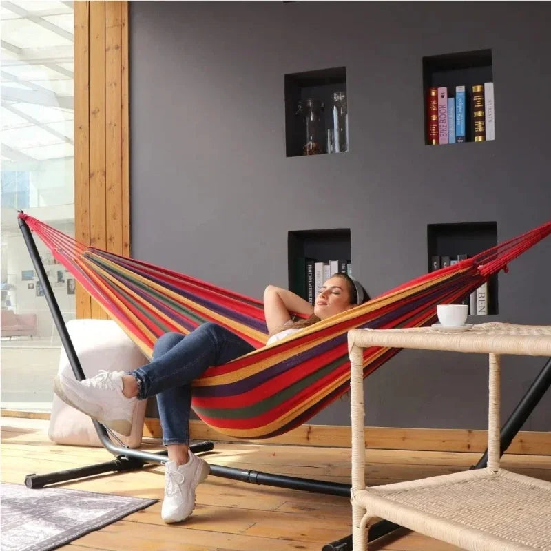 Outdoor canvas hammock - Portable outdoor/indoor rope double-person hammock - Suitable for camping, beach, travel, backyard use
