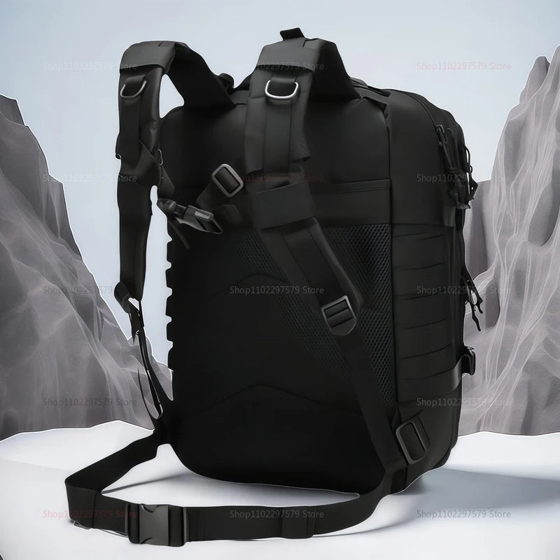 Outdoor tactical backpack, waterproof, lightweight, large capacity, multi-functional design, suitable for hiking and camping.