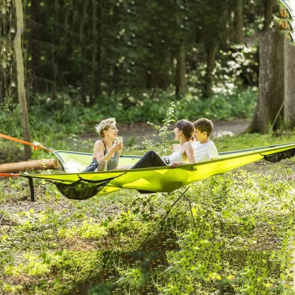 3-4 Person Anti-Rollover Hammock Swing Outdoor Camping Portable Triangle Hammock High Strength Canvas Hanging Bed for Hiking