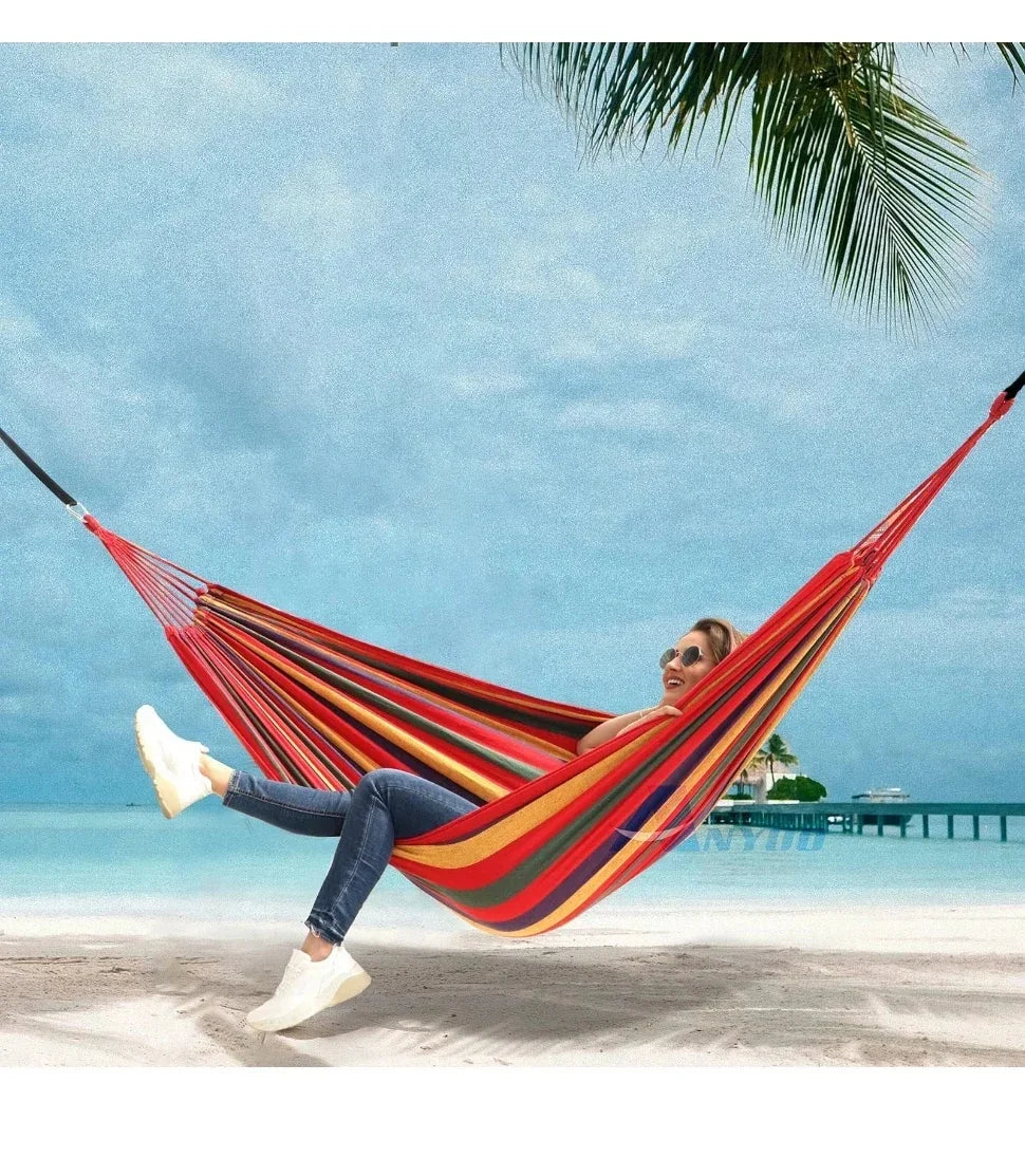 Outdoor canvas hammock - Portable outdoor/indoor rope double-person hammock - Suitable for camping, beach, travel, backyard use