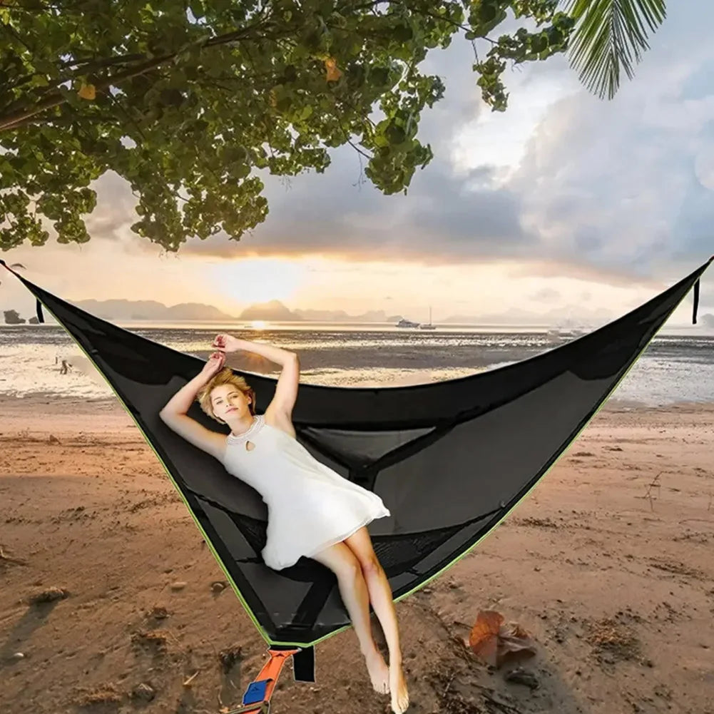 3-4 Person Anti-Rollover Hammock Swing Outdoor Camping Portable Triangle Hammock High Strength Canvas Hanging Bed for Hiking