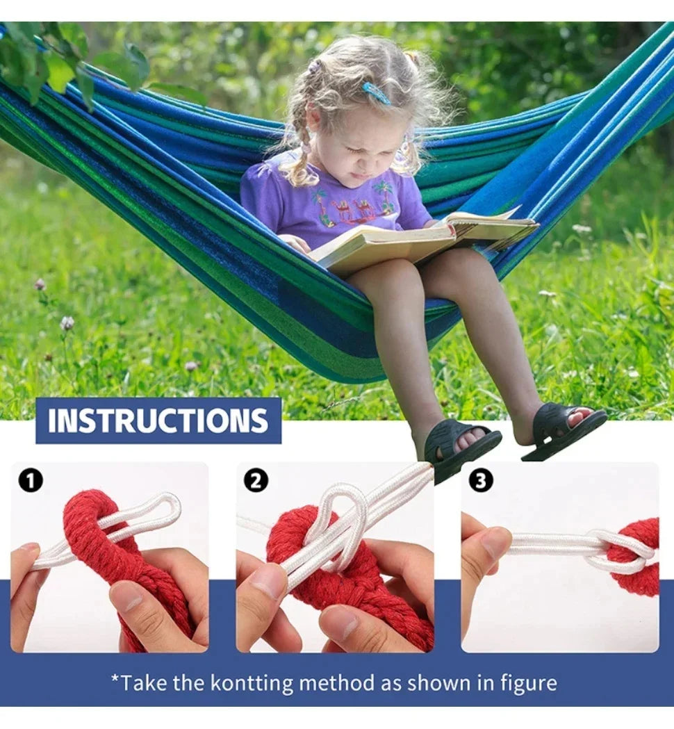 Outdoor canvas hammock - Portable outdoor/indoor rope double-person hammock - Suitable for camping, beach, travel, backyard use