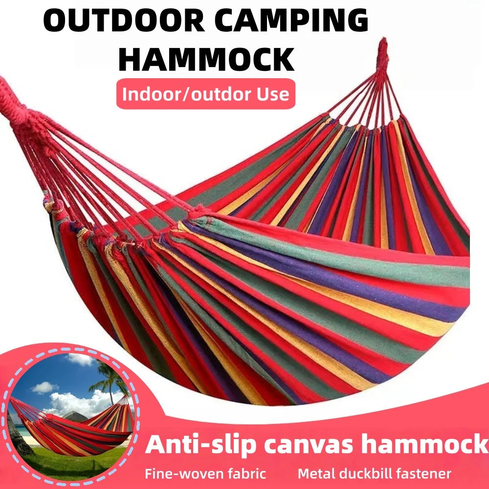 Outdoor canvas hammock - Portable outdoor/indoor rope double-person hammock - Suitable for camping, beach, travel, backyard use