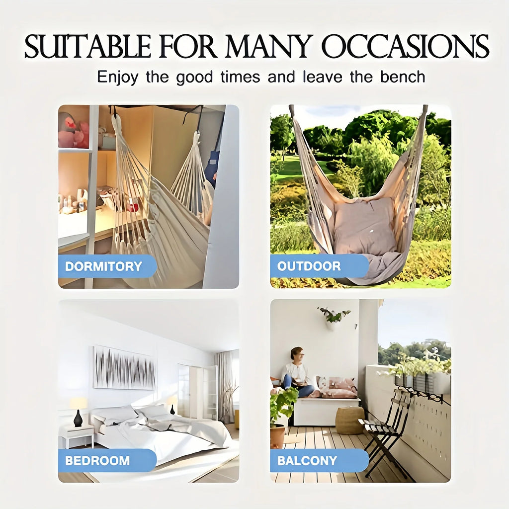 1 PC Comfort Canvas Hammock Chair - Relaxing College Dorm Swing, Sturdy Two Tie Ropes, Suitable for Indoor/Outdoor Use