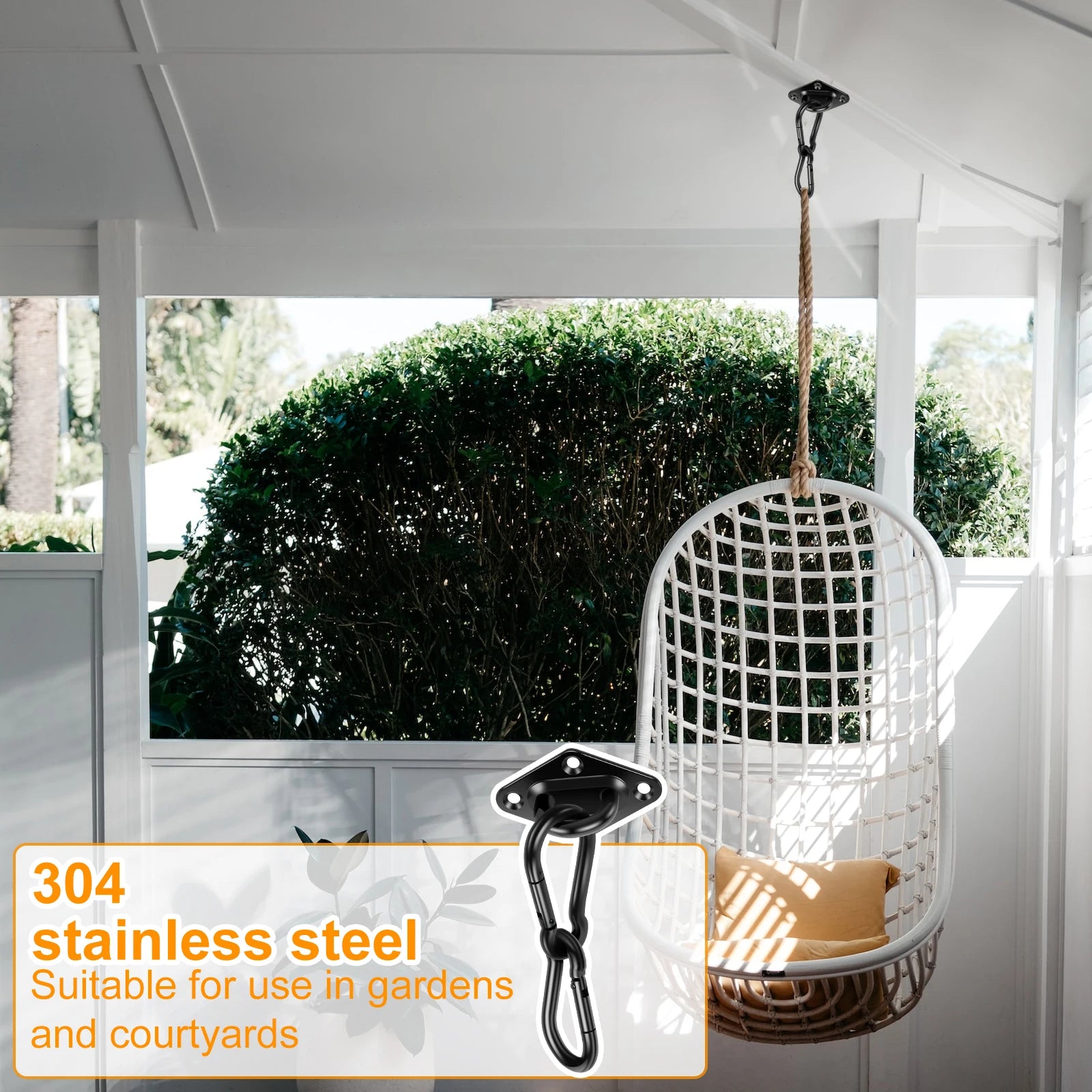 2Pcs Hammock Hooks Hanging Kit M6 M8 304 Stainless Steel Ceiling Hanging Kit Sun Shade Sail Hardware Set for Garden Patio