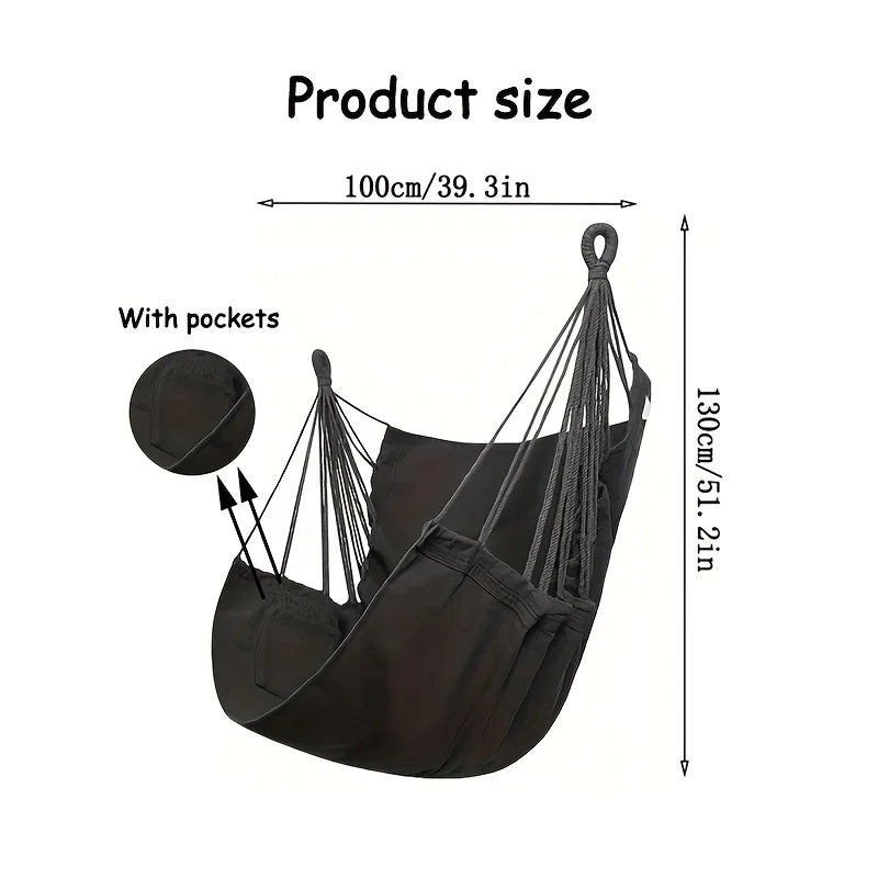 1 PC Comfort Canvas Hammock Chair - Relaxing College Dorm Swing, Sturdy Two Tie Ropes, Suitable for Indoor/Outdoor Use