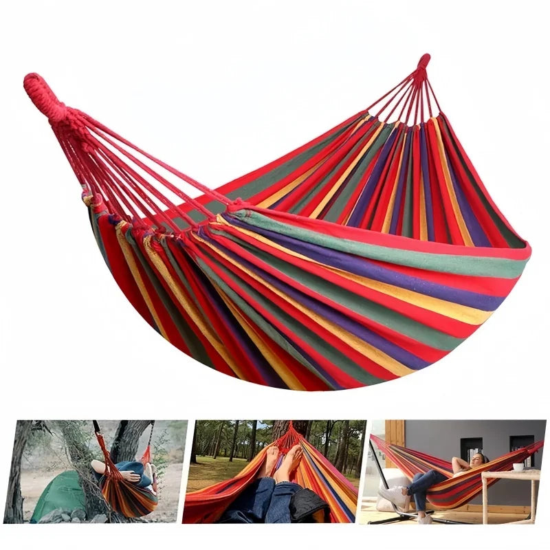Outdoor canvas hammock - Portable outdoor/indoor rope double-person hammock - Suitable for camping, beach, travel, backyard use