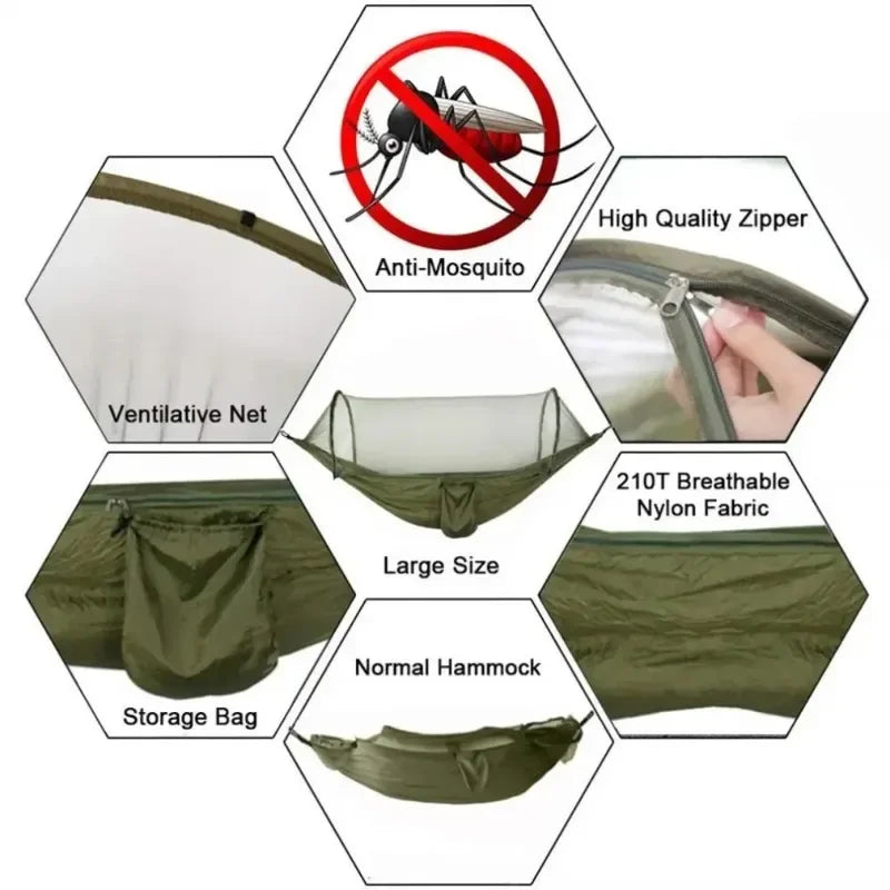 Outdoor Hammock With Net – Lightweight Parachute Fabric For Camping & Travel