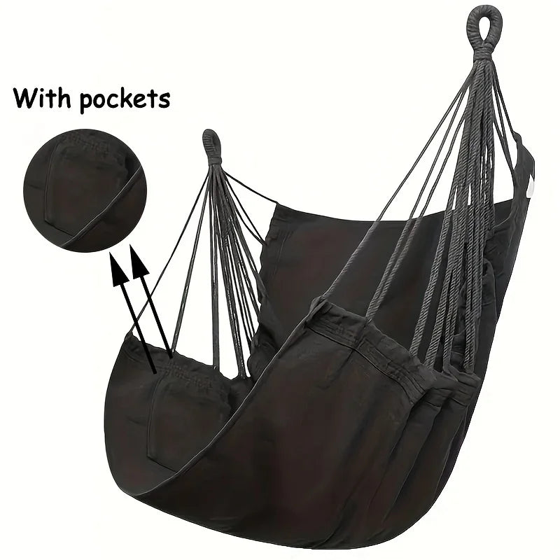 1 PC Comfort Canvas Hammock Chair - Relaxing College Dorm Swing, Sturdy Two Tie Ropes, Suitable for Indoor/Outdoor Use