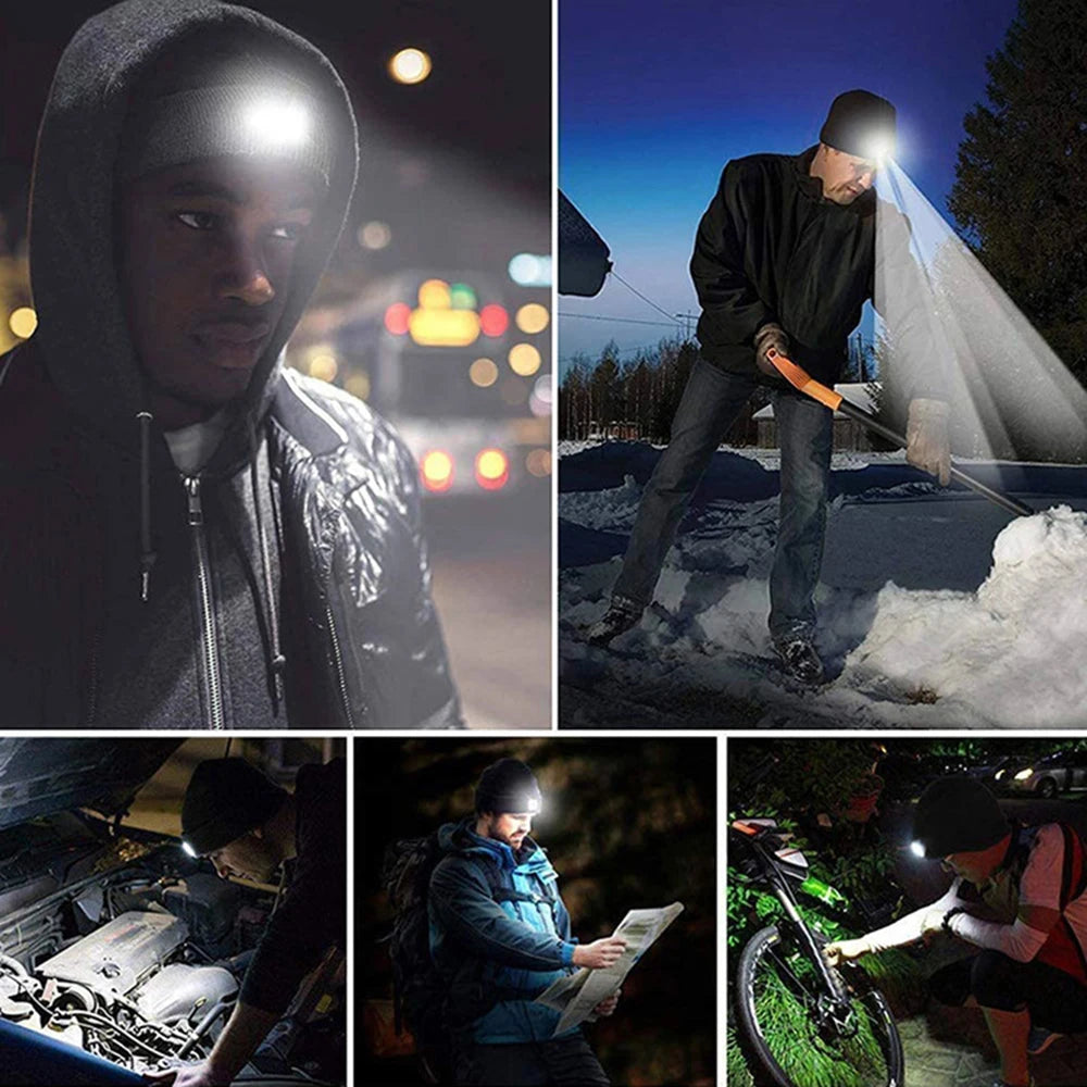 Can be equipped with Wireless Bluetooth music knitted hat new outdoorledlighting rechargeable detachable luminous sleeve cap