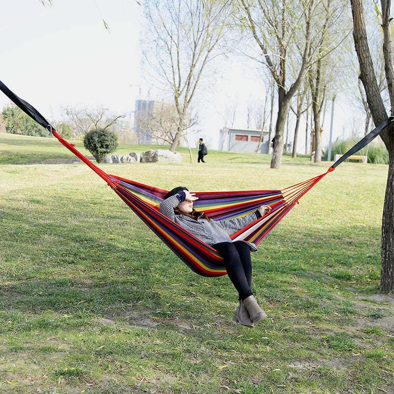 New Creative Canvas Single Hammock Outdoor Courtyard Sleeping Hammock Camping Indoor Children's Swing Thick Striped Hammock