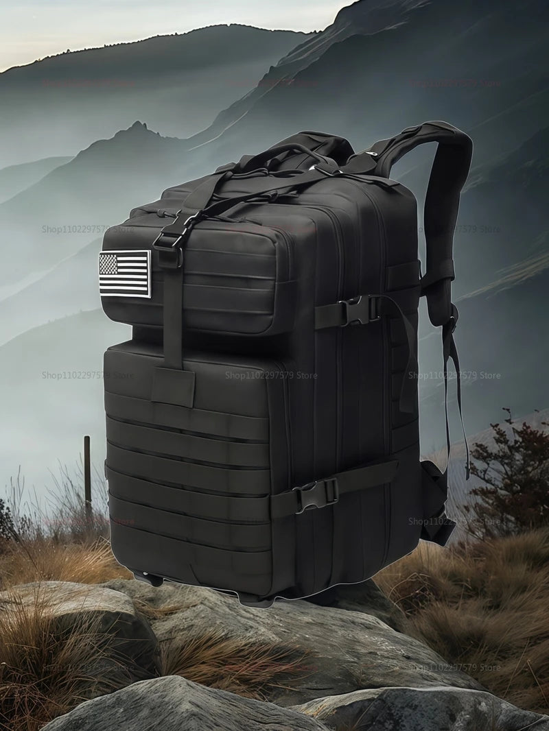 Outdoor tactical backpack, waterproof, lightweight, large capacity, multi-functional design, suitable for hiking and camping.