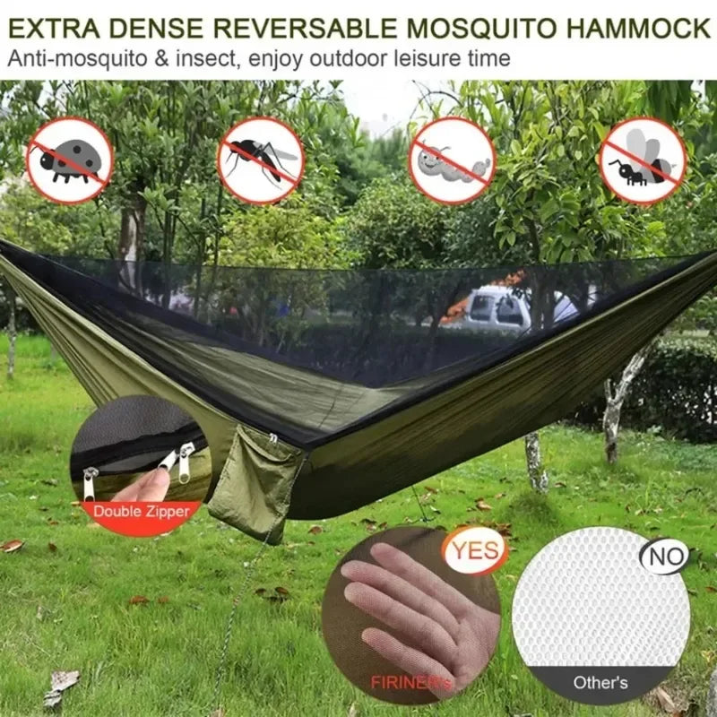 Outdoor Hammock With Net – Lightweight Parachute Fabric For Camping & Travel