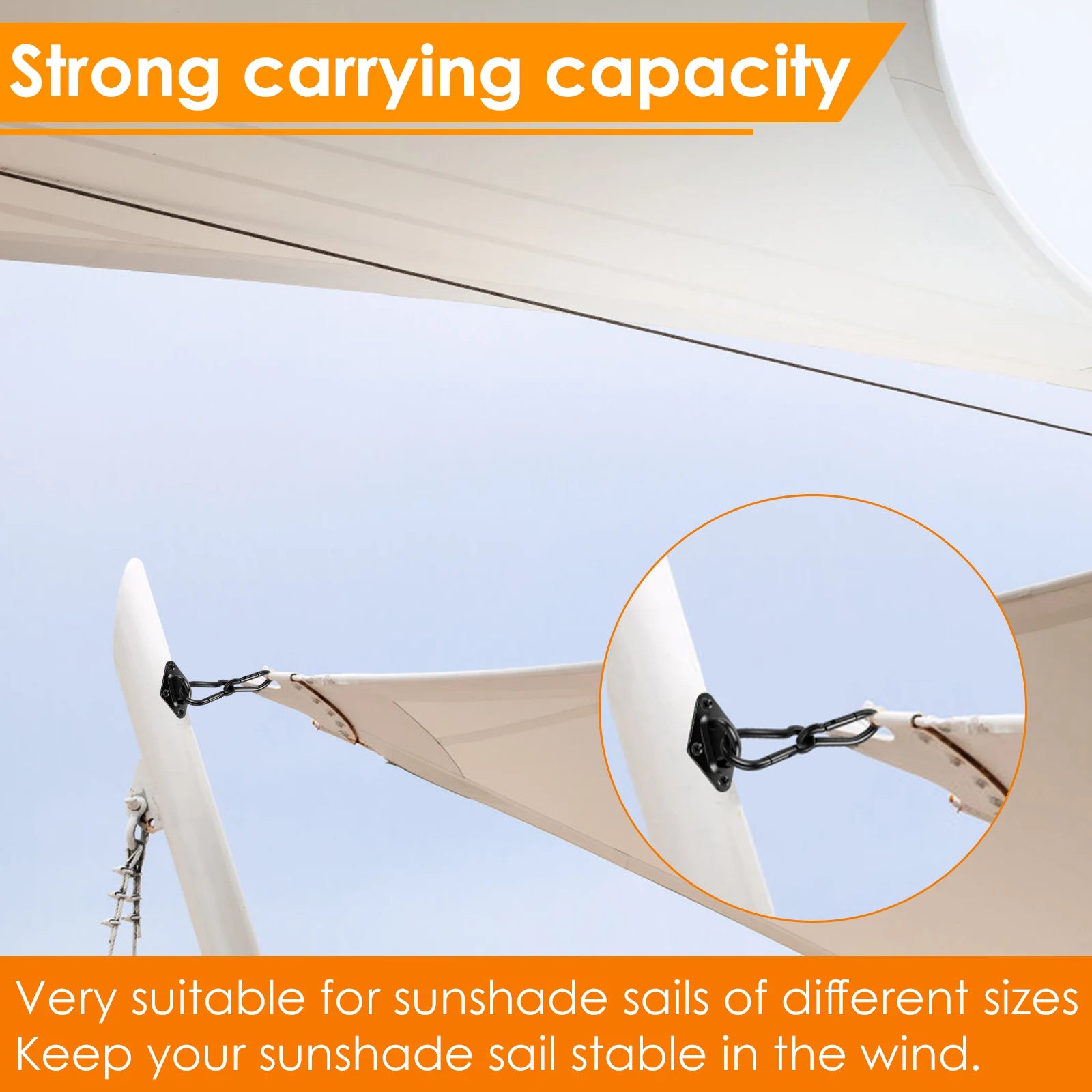 2Pcs Hammock Hooks Hanging Kit M6 M8 304 Stainless Steel Ceiling Hanging Kit Sun Shade Sail Hardware Set for Garden Patio