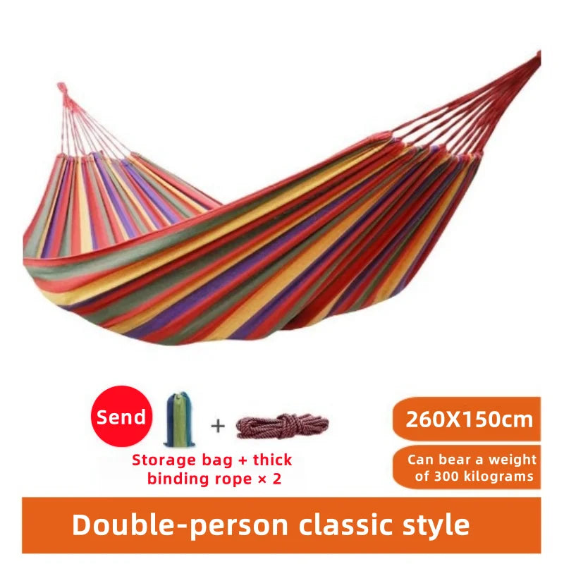 Outdoor canvas hammock - Portable outdoor/indoor rope double-person hammock - Suitable for camping, beach, travel, backyard use