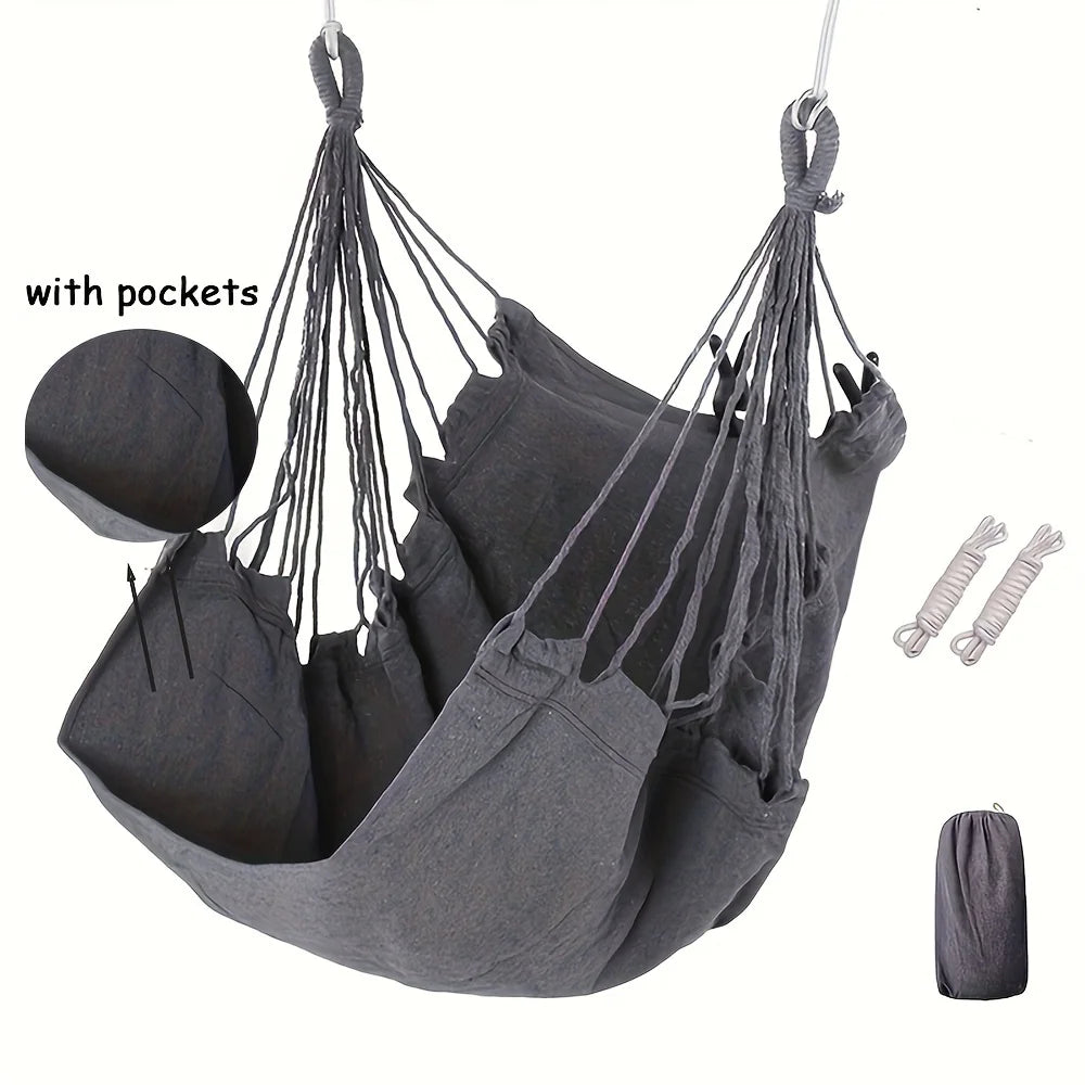 1 PC Comfort Canvas Hammock Chair - Relaxing College Dorm Swing, Sturdy Two Tie Ropes, Suitable for Indoor/Outdoor Use
